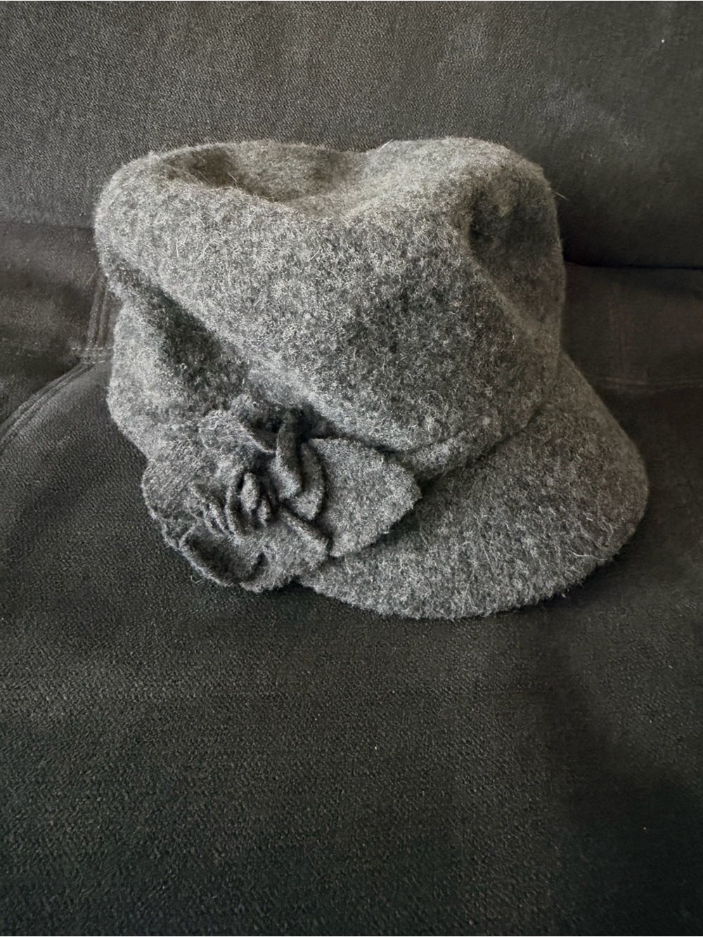 August Hats Gray Wool-Blend Cloche with Flower Accent